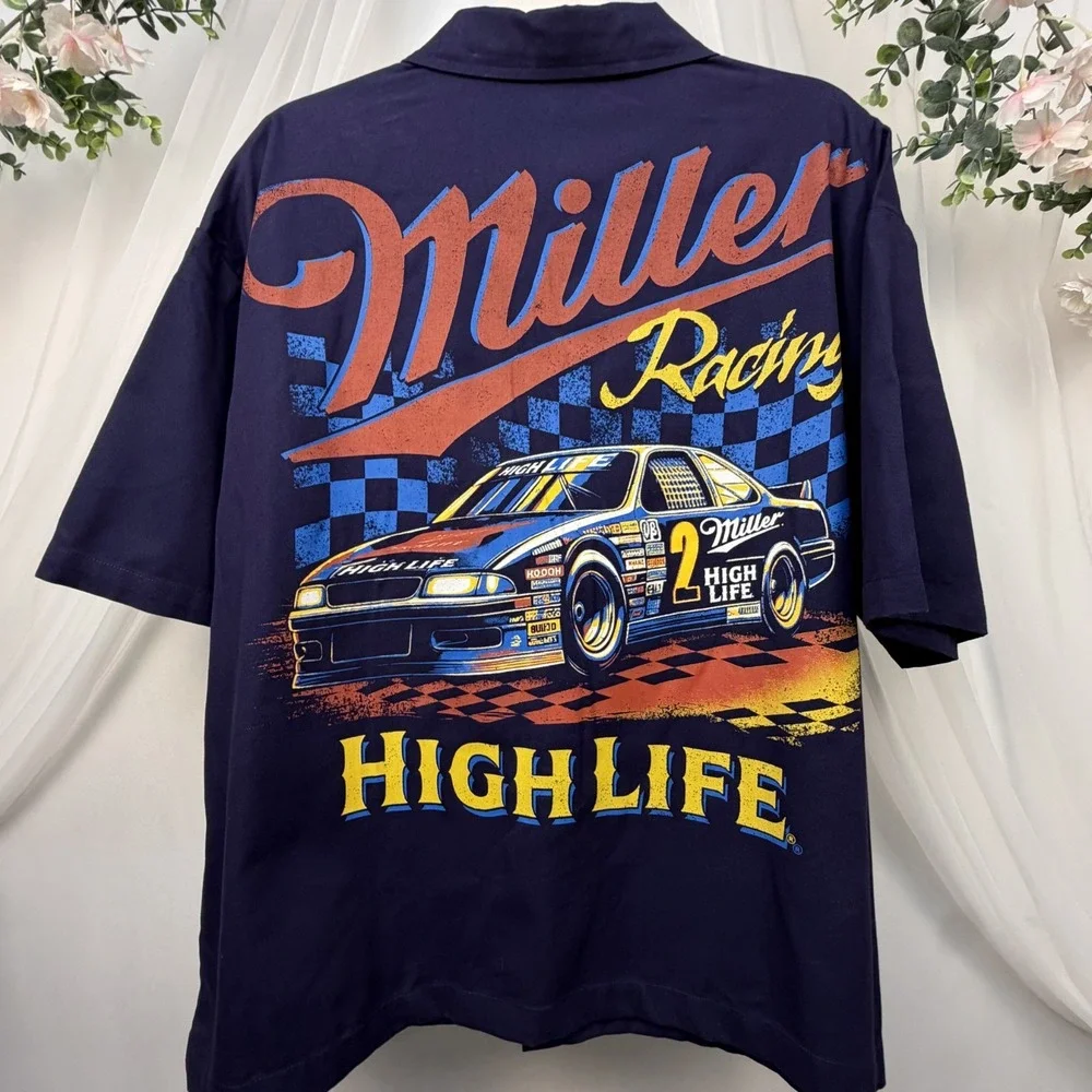 Miller High Life Men's Racing Short Sleeve Button Down Mechanic Shirt Size M